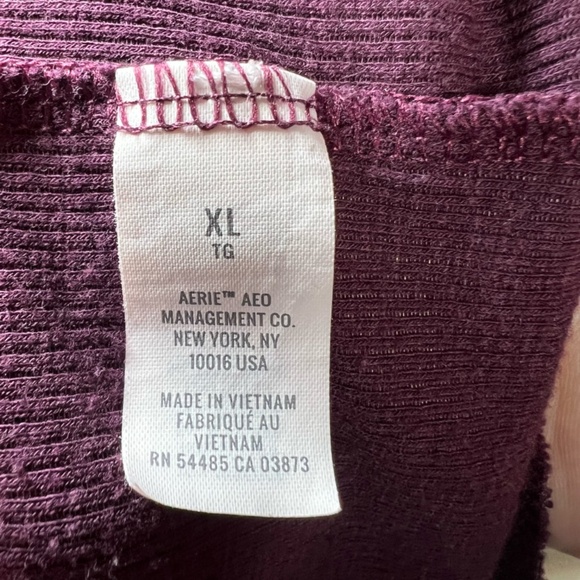 Aerie Real Soft Ribbed Shirt Burgundy Long Sleeve Round Neck Stretch Top Size XL - Picture 10 of 10